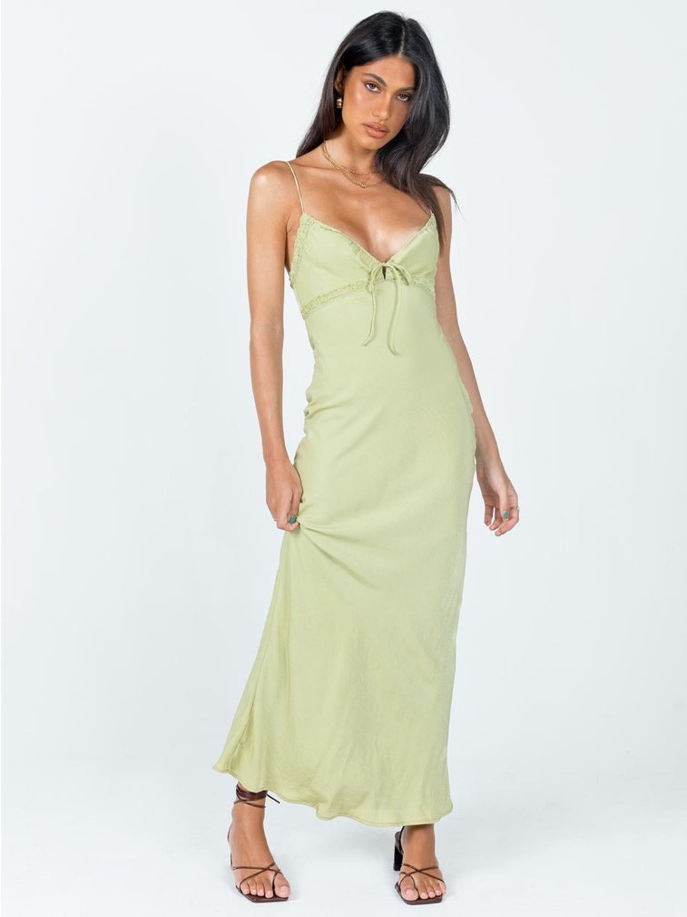 Emily Satin Maxi Dress in Sage Green